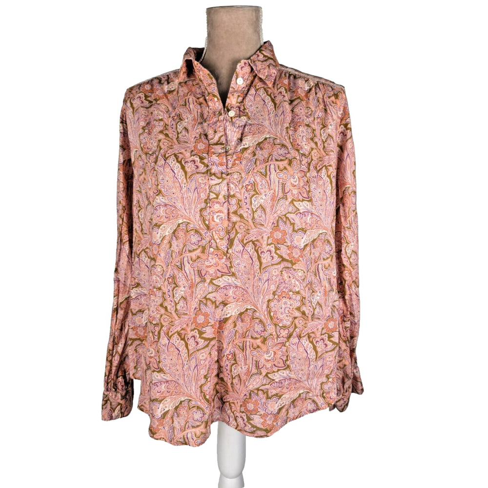 Sundance Poppy Bloom Pullover Tunic Top Blouse Pink Brown Size Small Peasant